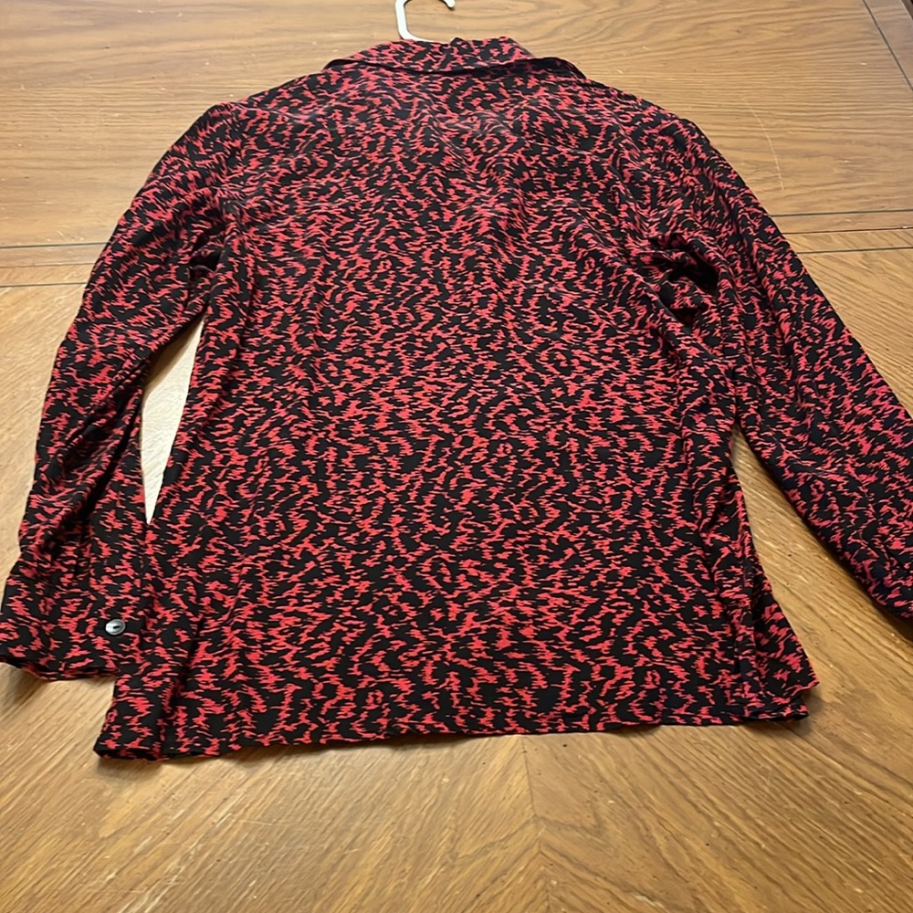 100% Silk Vintage 90s button front blouse size small Ann May Red Speckle Print - Picture 8 of 8